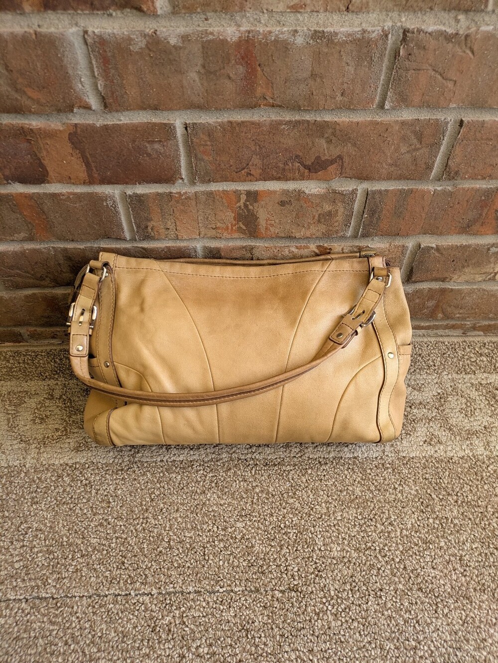 Fossil Maddox Y2K shoulder bag tan vintage chevron stitched leather
